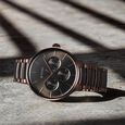 Titan Ceramic Fusion Quartz Multifunction Black Dial Rose Gold Dual-Toned Stainless Steel Bracelet Watch for Men