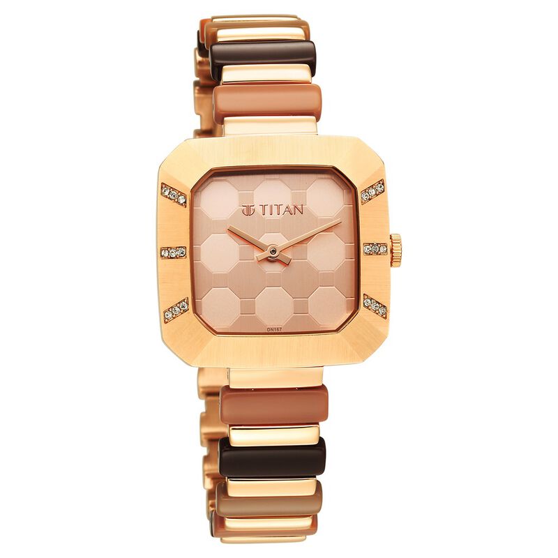 Titan Glitz Rose Gold Dial Analog Metal Strap watch for Women