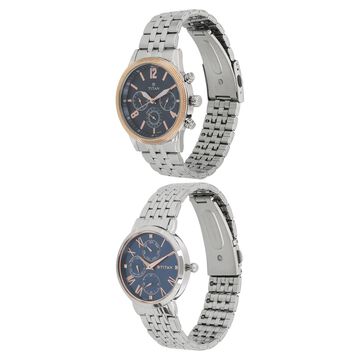 Titan Bandhan Blue Dial Quartz Multifunction Stainless Steel Strap watch for Couple