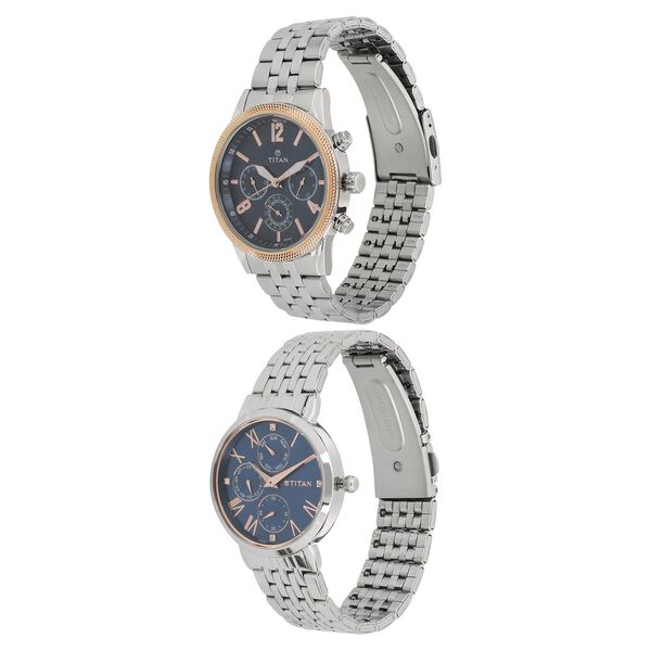Titan Bandhan Blue Dial Quartz Multifunction Stainless Steel Strap watch for Couple - image number 1