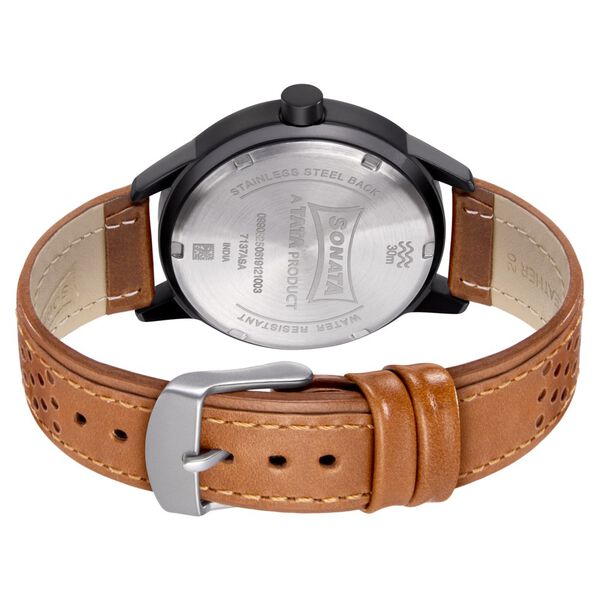 Sonata Quartz Analog Black Dial Leather Strap Watch for Men - image number 3