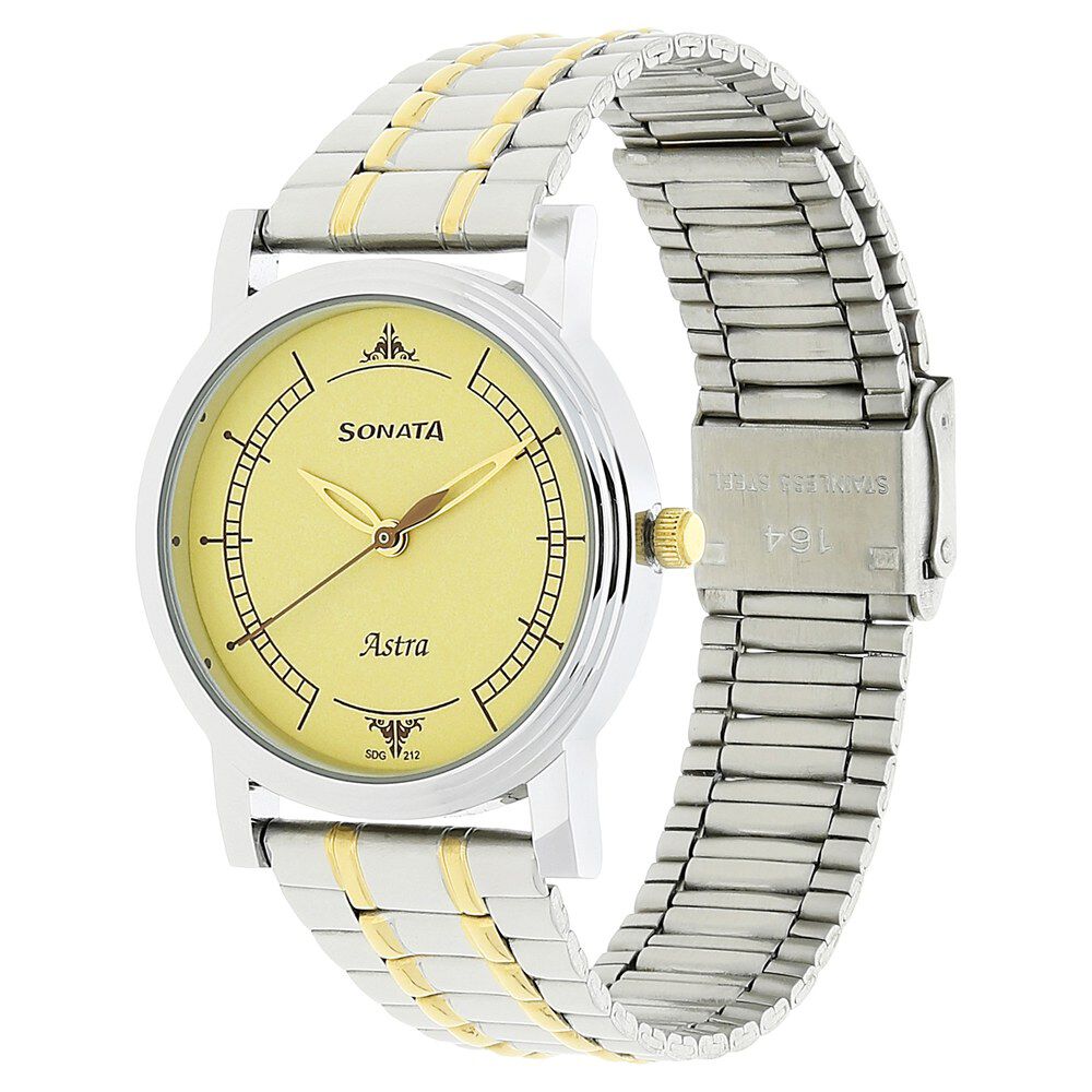 Buy Online Sonata Quartz Analog Champagne Dial Stainless Steel Strap Watch for Men nk77056bm01 Titan