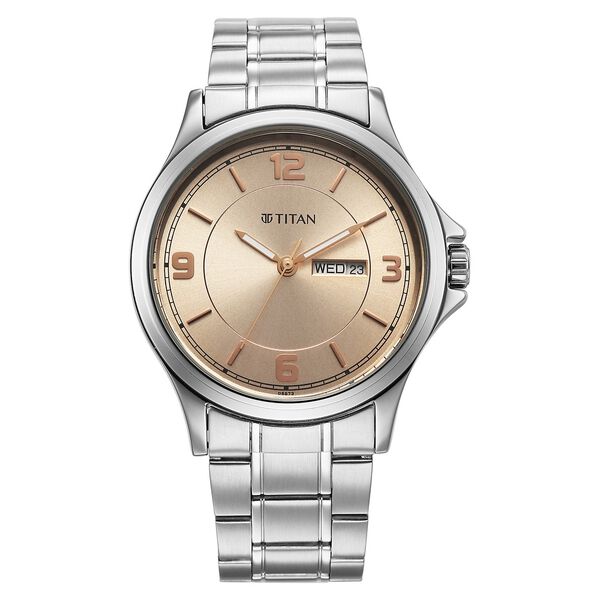 Titan Neo Arabic Analog with Day Date Beige Dial Silver Stainless Steel Strap Watch for Men - image number 1