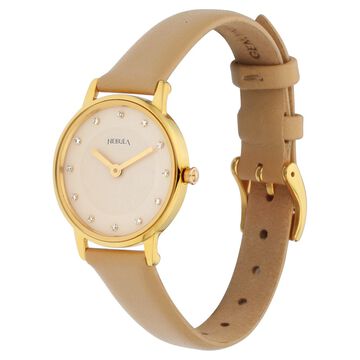 Titan Nebula Lustre 18k Gold Analog Leather Strap Watch for Women