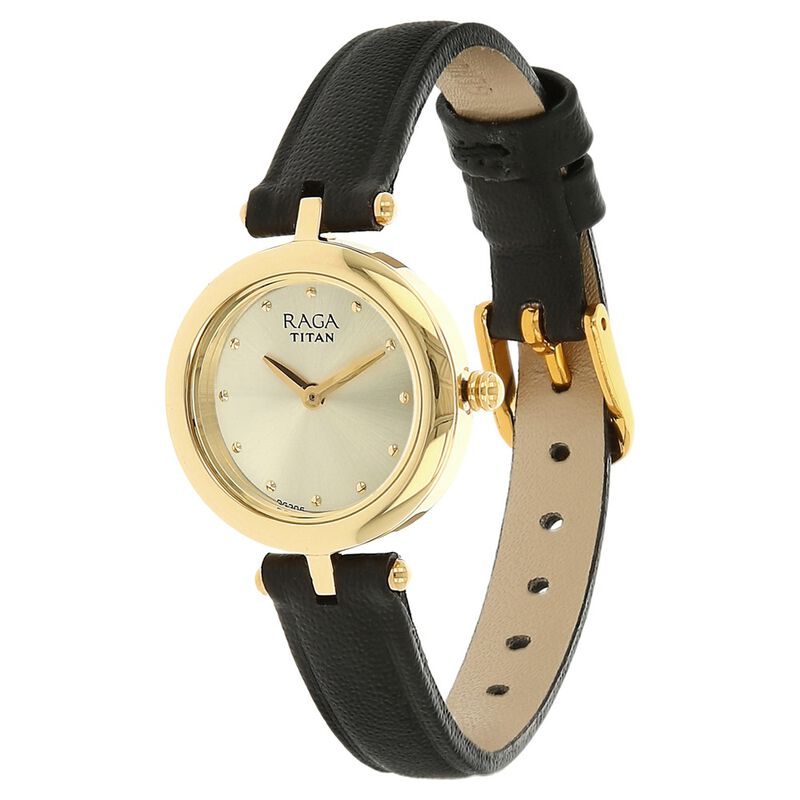 Titan Quartz Analog Champagne Dial Leather Strap Watch for Women - image number 1
