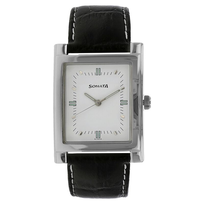 Sonata Quartz Analog White Dial Leather Strap Watch for Men