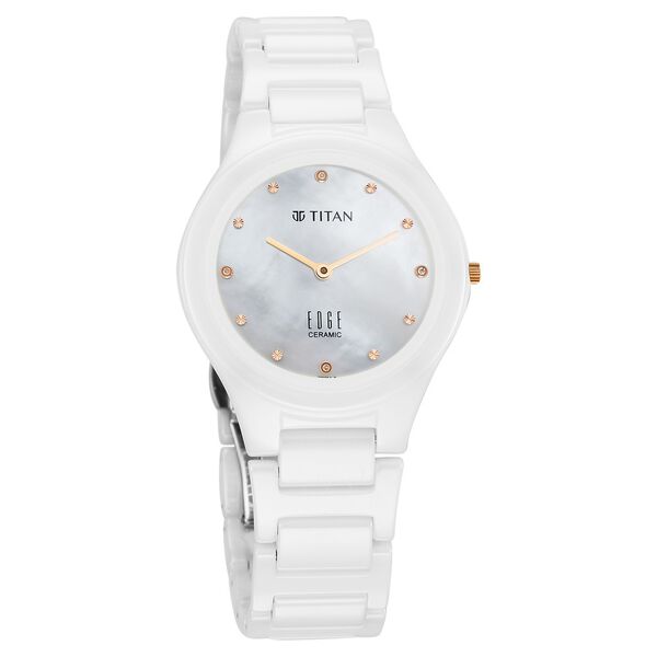 Titan Edge Ceramic Quartz in Arctic White with Diamonds and Rich Mother Of Pearl Dial Watch for Women - image number 1