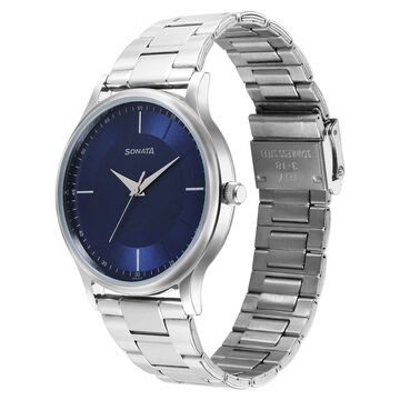 Sonata Aspire Quartz Analog Blue Dial Stainless Steel Strap Watch for Men