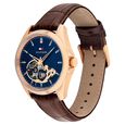 Tommy Hilfiger Automatic Automatic Blue Dial Brown Leather Strap Watch For Men - image number 1