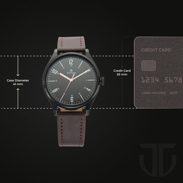 Titan Men's Minimalist Zen Watch Black: Sleek Leather Strap with Contrast Hands - image number 2