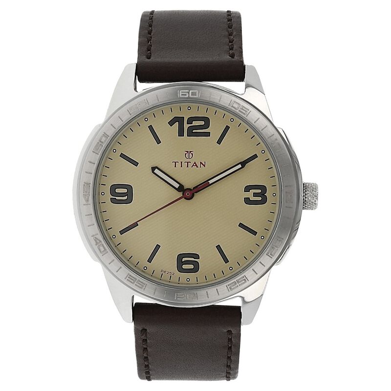 Titan Quartz Analog Champagne Dial Leather Strap Watch for Men - image number 0
