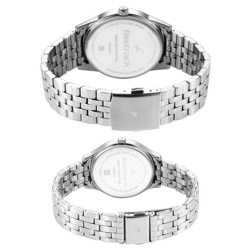 Fastrack Mixmatched Quartz Analog Silver Dial Silver Stainless Steel Strap Watch for Couple - image number 4