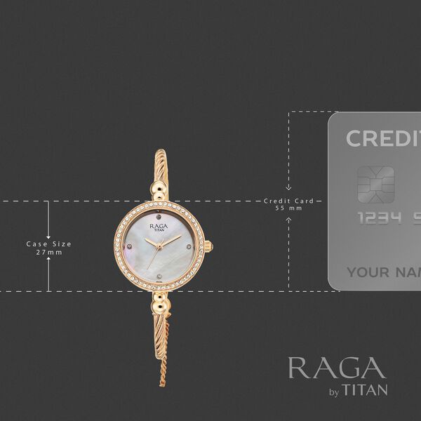 Titan Raga Spotlight Quartz Analog White Dial Rose Gold Metal Strap Watch For Women - image number 3