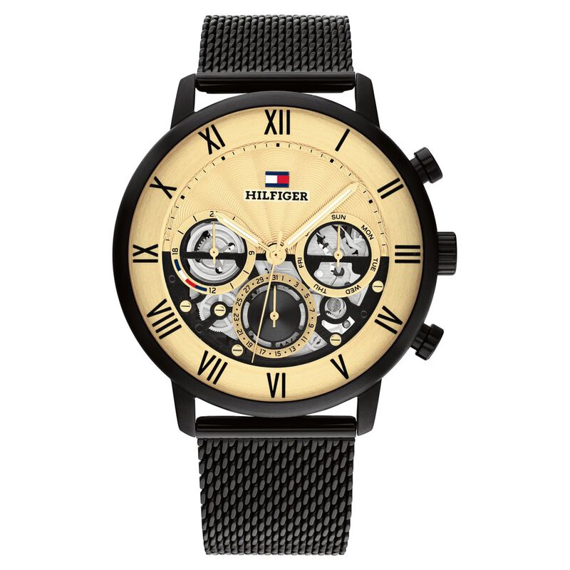 Tommy Hilfiger Quartz Multifunction Golden dial Stainless Steel Strap Watch for Men