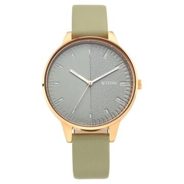 Titan Women's Precision Simplicity Watch: Green Gradient Dial with Leather Strap