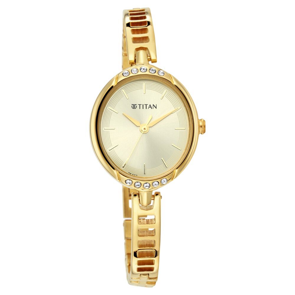 Buy Online Titan Quartz Analog Golden Dial Metal Strap Watch for