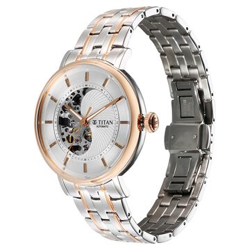 Titan Yin Yang Skeletal Automatic Analog with White Dial Silver and Rose Gold Stainless Steel Strap Watch for Men