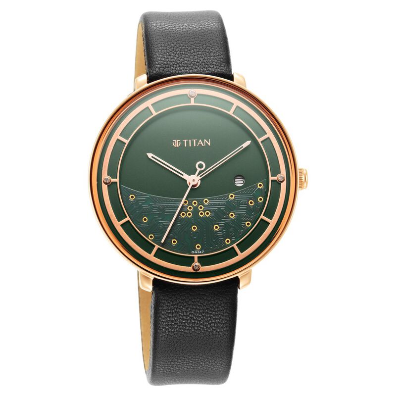 Titan Engineer Exclisives Green Dial Analog with Date Leather Strap Watch for Women