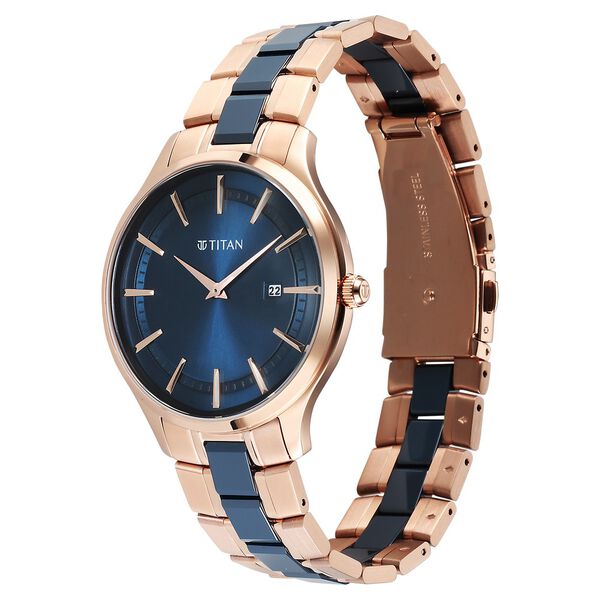 Titan Slim Ceramic Fusion Quartz Analog with Date Blue Dial Stainless Steel Strap Watch For Men - image number 2