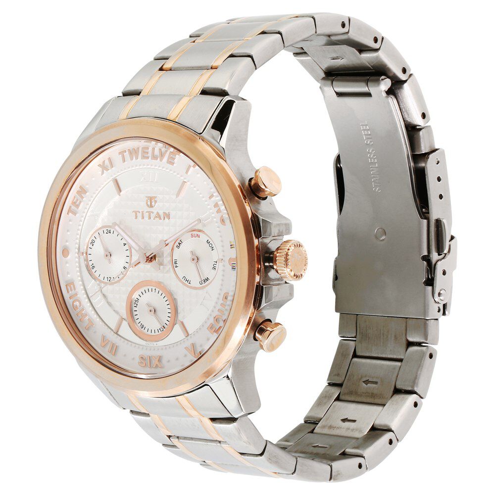 Buy Online Titan Regalia Sovereign White Dial Quartz Multifunction Stainless Steel Strap watch for Men 1747km01 Titan