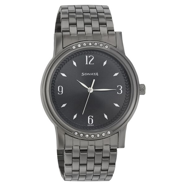 Sonata Quartz Analog Black Dial Stainless Steel Strap Watch for Men - image number 0