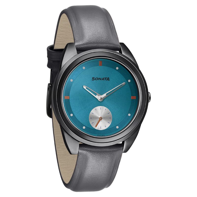 Sonata Women of Steel Blue Dial Leather Strap Watch for Women