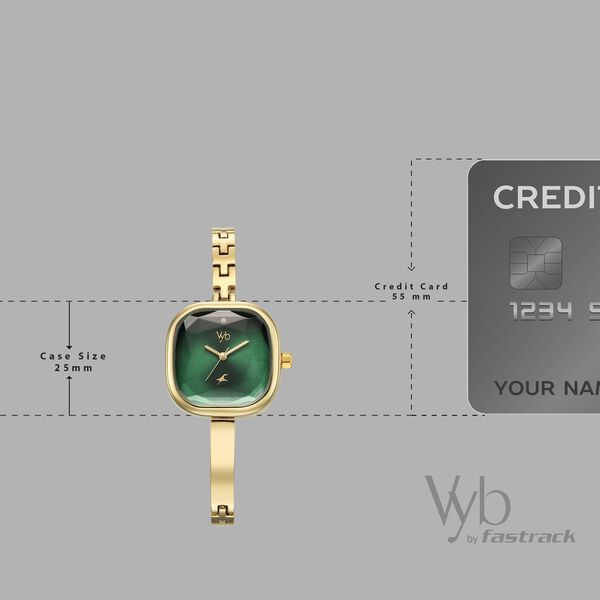 Vyb Aurora By Fastrack Quartz Analog Green Dial Golden Metal Strap Watch For Girls - image number 3