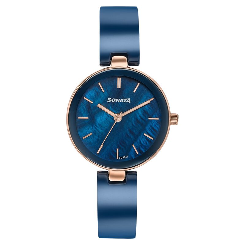 Sonata Festive Quartz Analog Blue Dial Two Toned Ceramic & Metal Strap Watch For Women