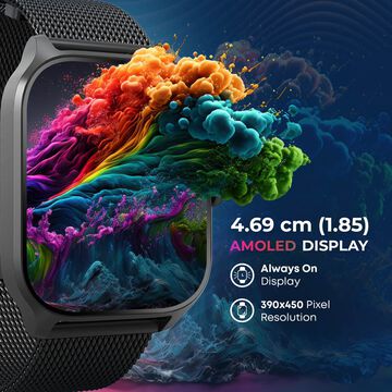 Titan Zeal with 4.69 cm AMOLED Display with AOD, Functional Crown, Smartwatch with Black Mesh Strap