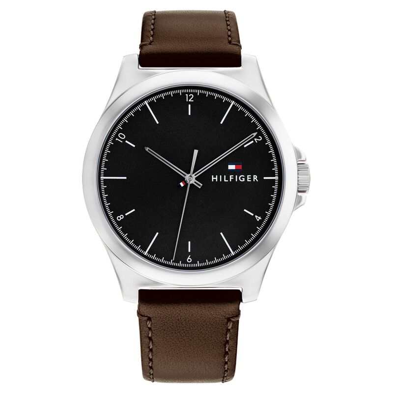 Buy Online Tommy Hilfiger Quartz Analog Black Leather Strap for Men ...