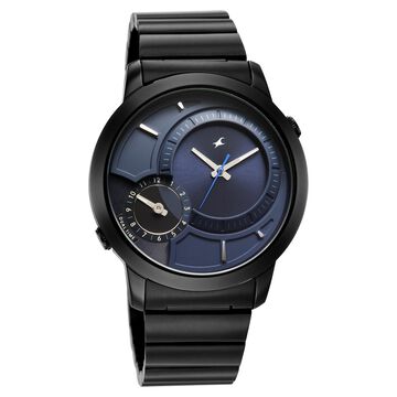 Fastrack Pulse IV Dual Time Watch for Men with Dark Blue Sunray Dial & Black Metal Strap