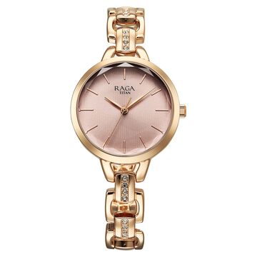 Titan Raga Showstopper Quartz Analog Rose Gold Dial Metal Strap Watch For Women
