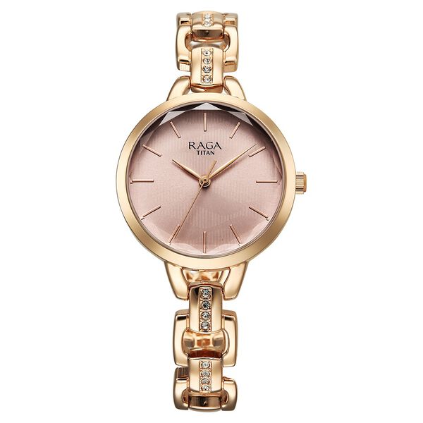 Titan Raga Showstopper Quartz Analog Rose Gold Dial Metal Strap Watch For Women - image number 0