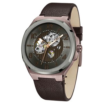 Kenneth Cole Automatic Grey Dial Brown Leather Strap Watch For Men