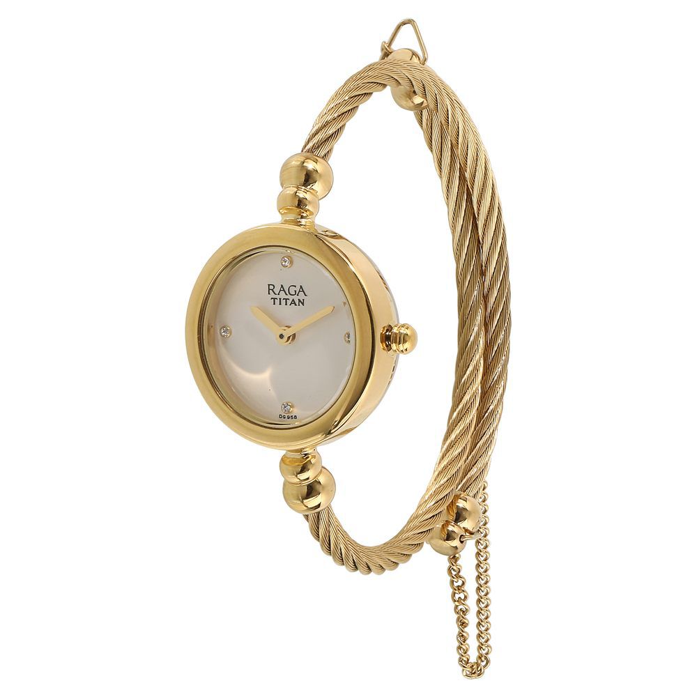 Titan Quartz Analog White Dial Metal Strap Watch for Women