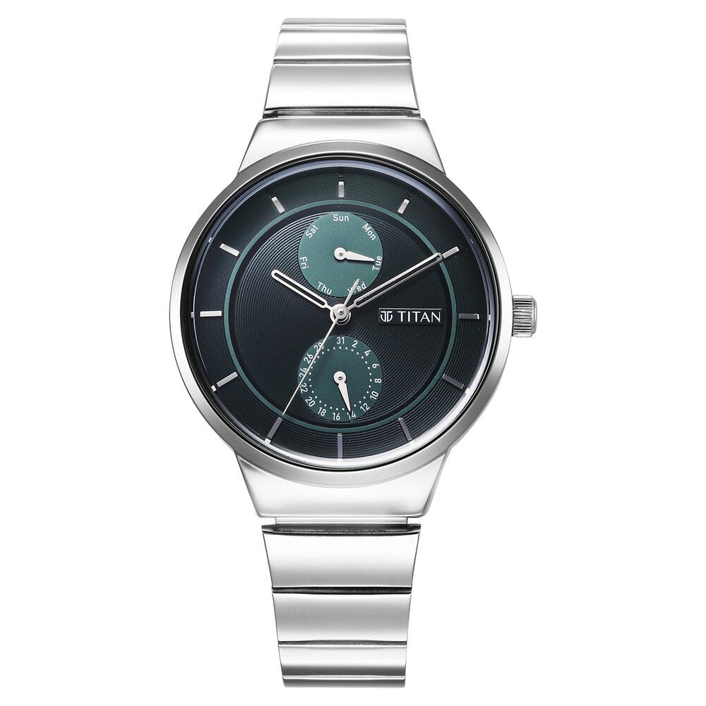 Titan Neo Multifunction Green Dial Silver Color Stainless Steel Strap Watch For Women-picture-23