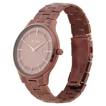 Titan Classique Slimline Brown Dial Analog with Day and Date Stainless Steel Strap Watch for Men