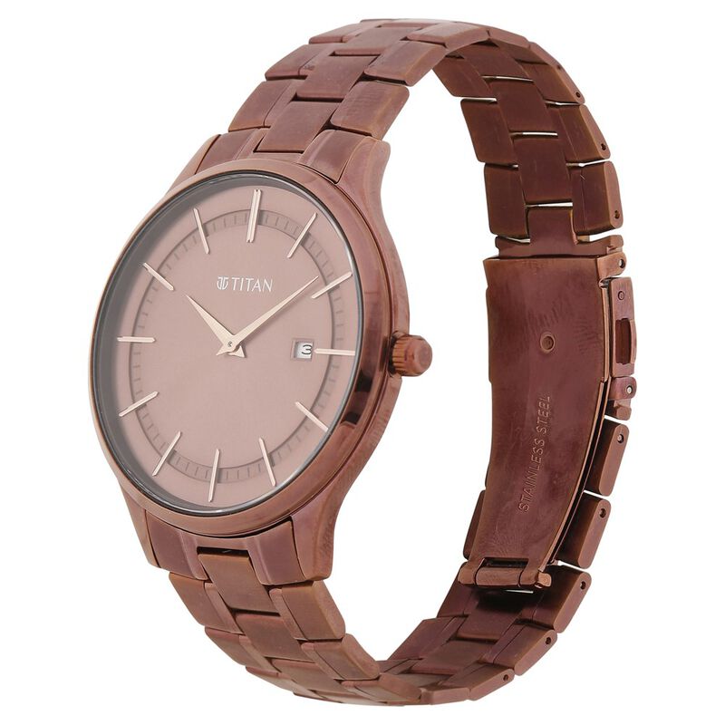 Titan Classique Slimline Brown Dial Analog with Day and Date Stainless Steel Strap Watch for Men - image number 2
