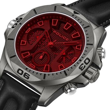 Police Quartz Multifunction Black Leather Strap for Men