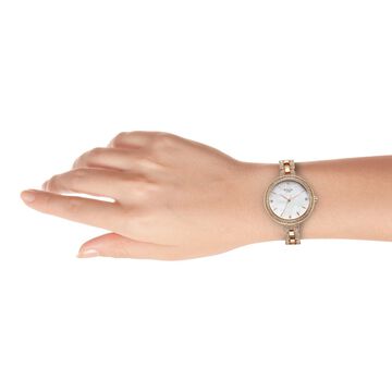 Titan Raga Showstopper Quartz Analog Mother Of Pearl Dial Rose Gold Metal Strap Watch For Women