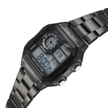 Sonata Hexa Digital Black Dial Grey Color Stainless Steel Strap Watch For Unisex