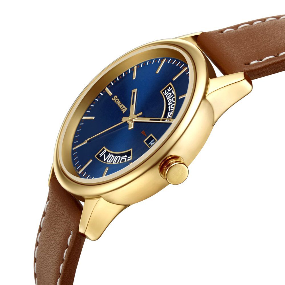 Buy Online Sonata Quartz Analog with Date Leather Strap Watch for