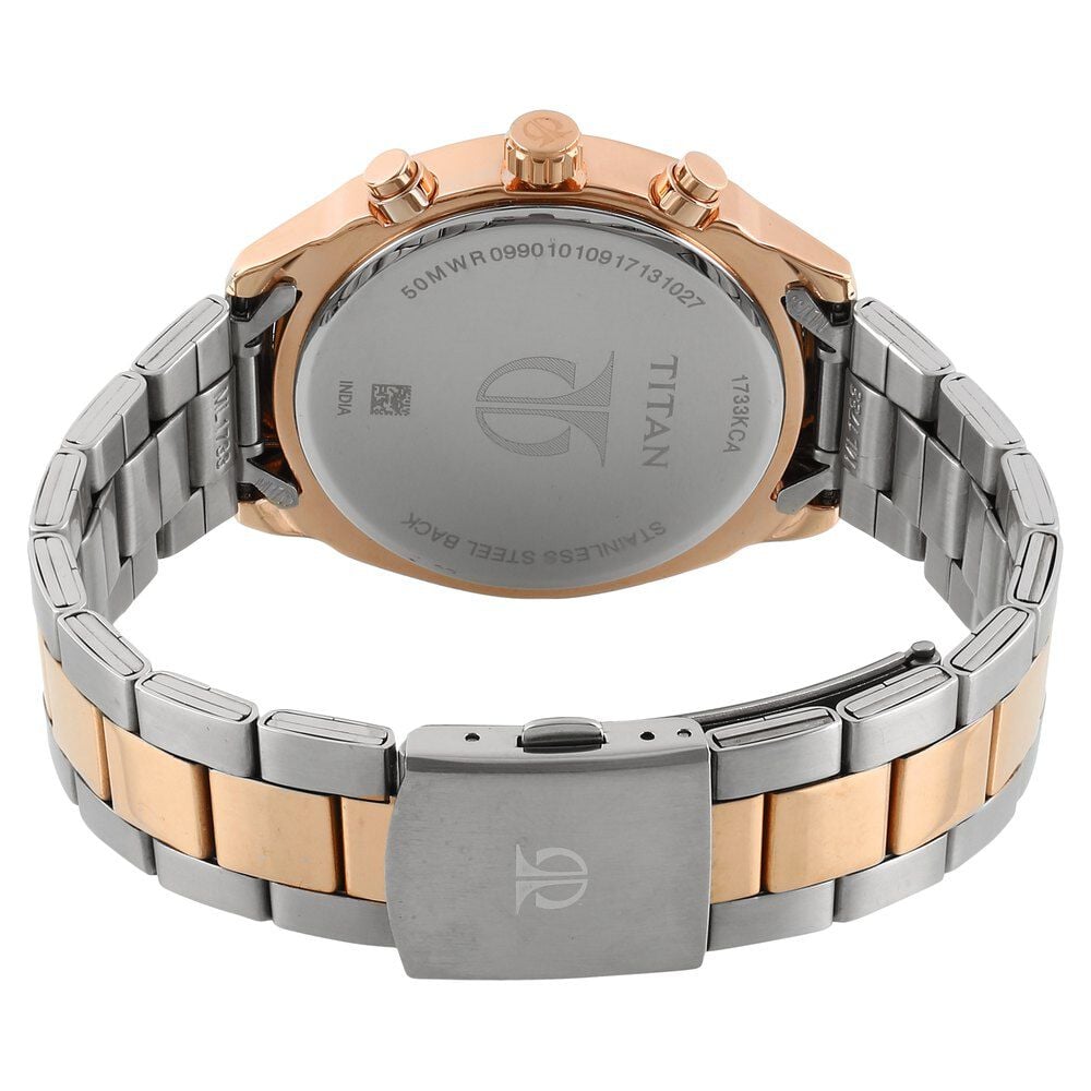 Buy Online Titan Men s Metropolitan Luxe Multifunction Black Dial with Two Tone Stainless Steel Bracelet Watch ns1733km03 Titan
