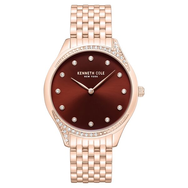 Kenneth Cole Quartz Analog Maroon Dial Rose Gold Colour Stainless Steel Strap Watch For Women - image number 0