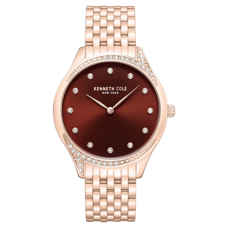 Kenneth Cole Quartz Analog Maroon Dial Rose Gold Colour Stainless Steel Strap Watch For Women
