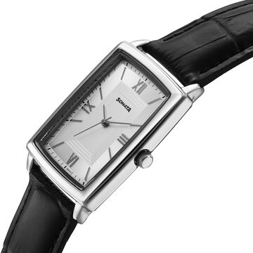 Sonata Festive Quartz Analog Silver Dial Leather Strap Watch For Men