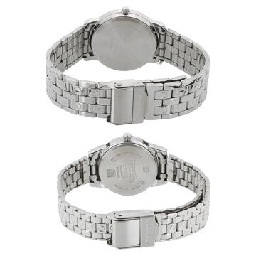 Sonata Quartz Analog Silver Dial Metal Strap Watch for Couple