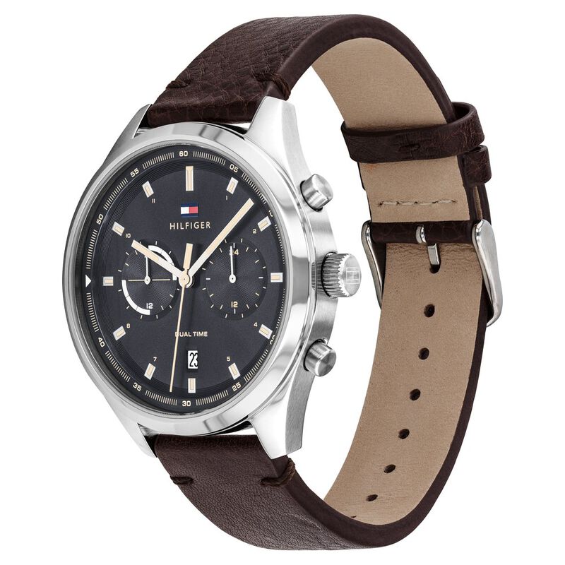 Tommy Hilfiger Quartz Multifunction Grey Dial Leather Strap Watch for Men - image number 1