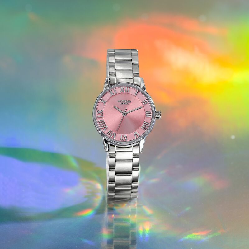 Sonata Poze Quartz Analog Pink Dial Silver Metal Strap Watch For Women