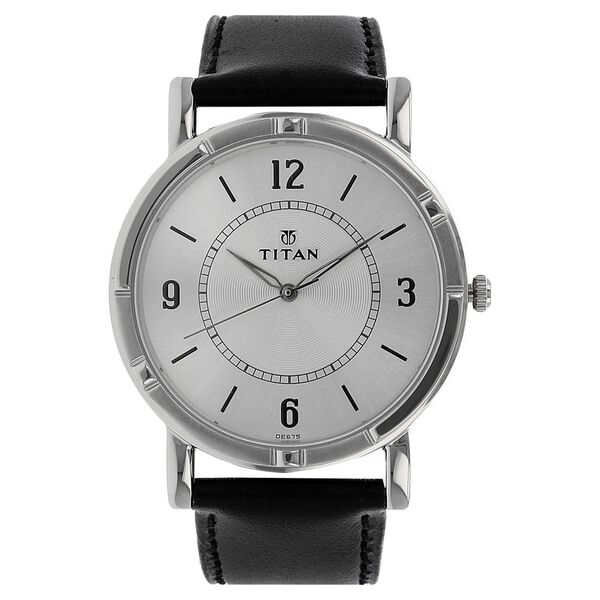 Titan Quartz Analog Silver Dial Leather Strap Watch for Men - image number 0